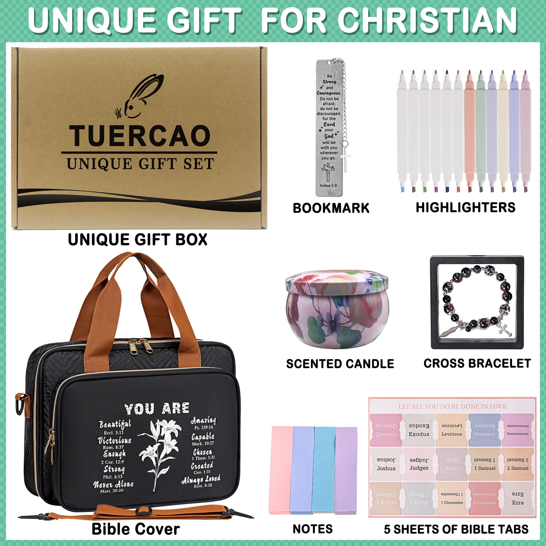Bible Study Supplies for Women Men Journaling Kit with Carrying Cover Case Bag Tabs Highlighters Christian Catholic Spiritual Gifts Accessories Bulk with Tags Stickers Bracelets Bookmark Sticky Notes