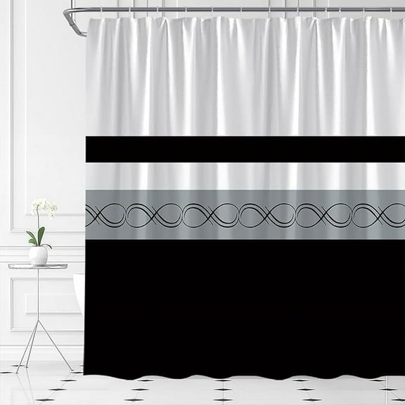 Modern Striped Shower Curtain Gray Black White Striped Minimalist Farmhouse Fashion Polyester Fabric Bathroom Decor Set with Hooks 36"W x 72"L