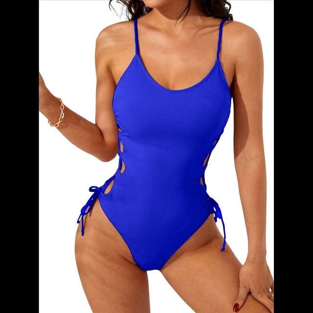 Traje de Baño de una Pieza para Mujer Traje de Baño de una Pieza con Abertura Alta para Mujer Traje de Baño de una Pieza Azul M