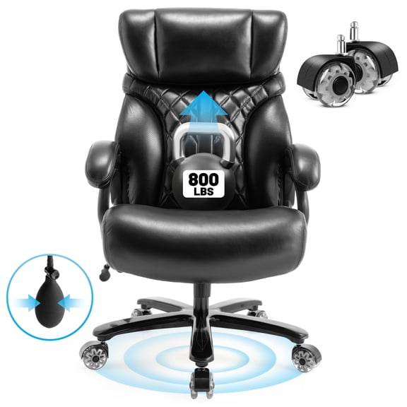 Qusaphy 800lbs Big and Tall PU Leather Executive Office Chair with Reclining Backrest, Spring Cushion Seat, Lumbar Support & Ergonomic Armrests for Home Office and Conference Room