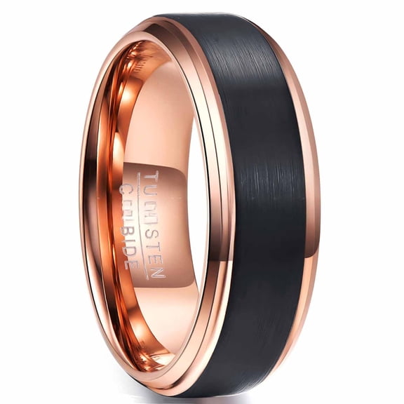 8mm Wide Black Matte Rose Gold Men's Tungsten Steel Ring