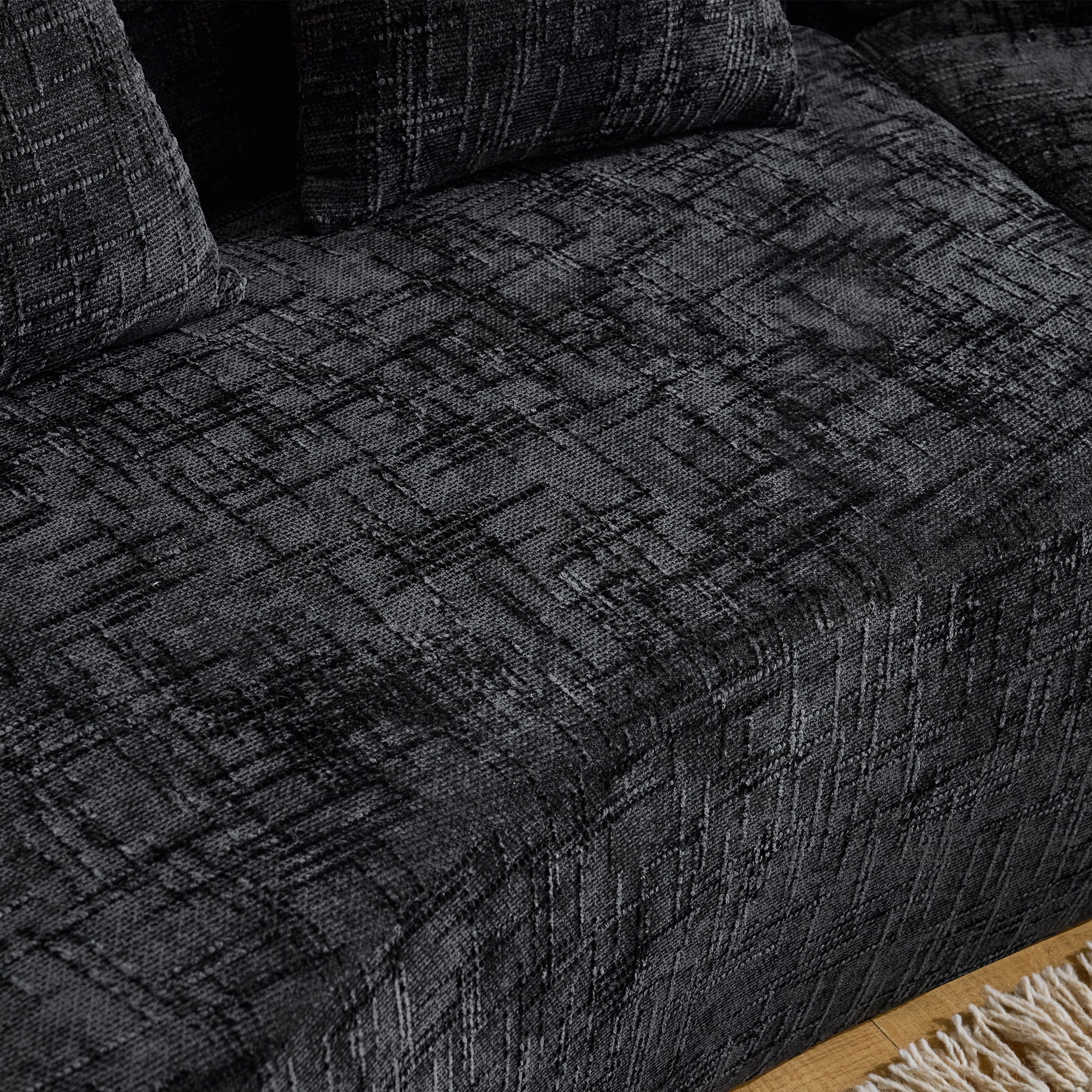 MAYEERTY 4-Seat Curved Compressed Sectional Sofa, Upholstered Cloud Modular Couch with Throw Pillows, No Assembly for Living Room Apartment Small Spaces