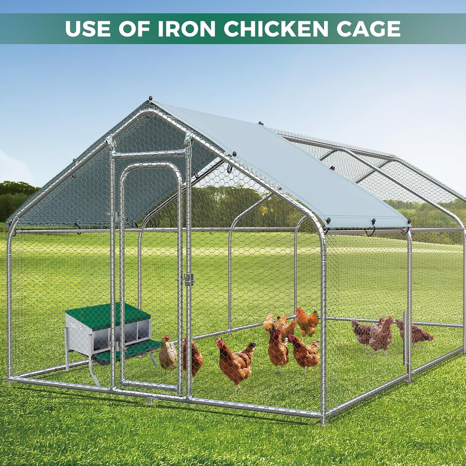 Sunvasagoo Zinc Alloy Chicken Nesting Box, 3/4 Hole Roll Away Egg Laying Box w/ Removable Tray, Wall Mount or Freestanding