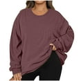 thumbnail image 2 of Kaemgyyd Crew Neck Sweatshirts Women Corduroy Long Sleeve Top Casual Drop Shoulder Pullovers Plus Size Solid Color Fall Clothing, 2 of 6