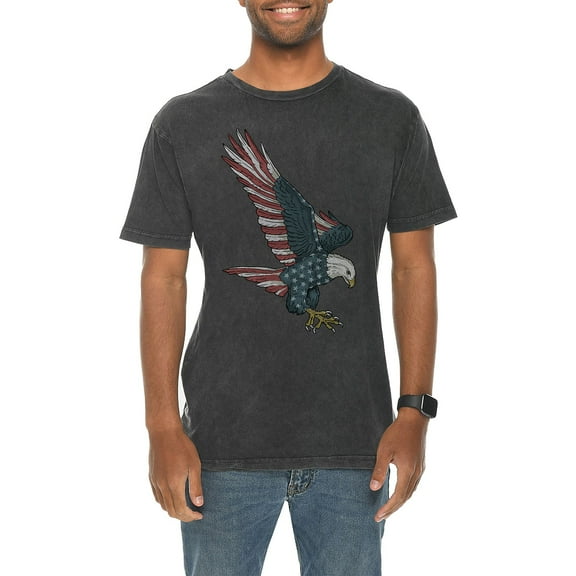 Oversized Stared and Stripped Eagle Graphic Design Vintage Crewneck Tee - Vintage Black XL