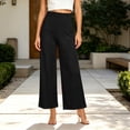thumbnail image 4 of Lmueinov Wide Leg for Women High Waisted Elastic Waist Casual Trousers Wide Waistband Trendy Solid Color Loose Fit Flowy Summer Lounge Pants, 4 of 7