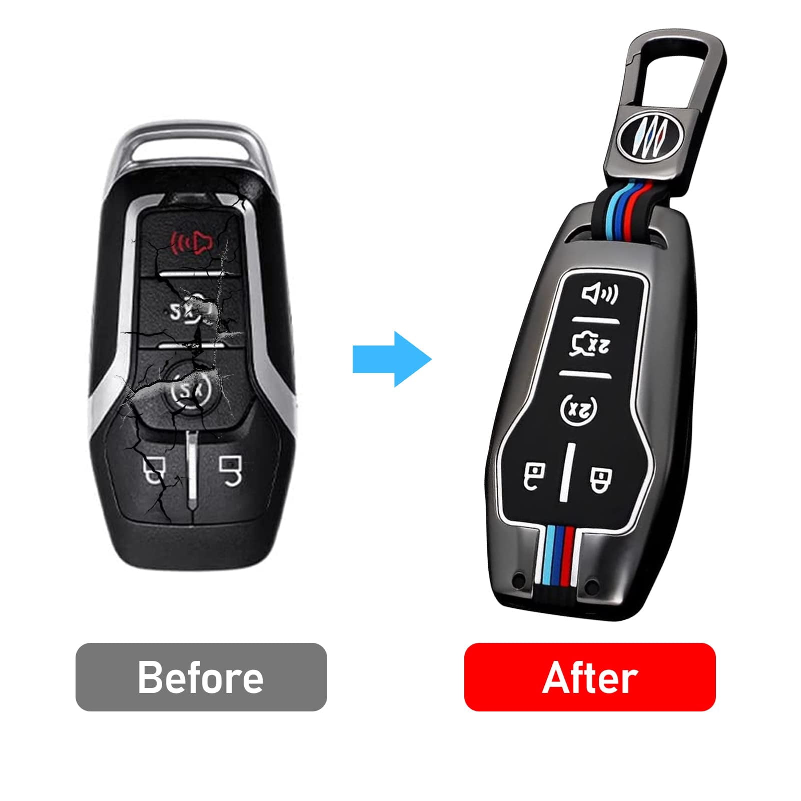 Compatible with Ford Mustang Key Fob Cover,Key Fob Shells Case for F150 Mustang Explorer Edge Fusion Lincoln MKZ MKC MKX,Metal Shell Soft Silicone Full Protection