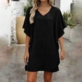 thumbnail image 4 of Women's V-Neck Short Sleeve Casual Dress, Solid Color Comfortable Everyday Wear for Multiple Occasions, 4 of 6