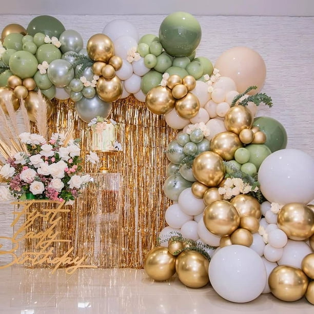 Kit guirlande de ballons vert sauge arche perle d'olive et or métallique nu  neutre pour la fête d'anniversaire décoration de douche de bébé 146 pièces  