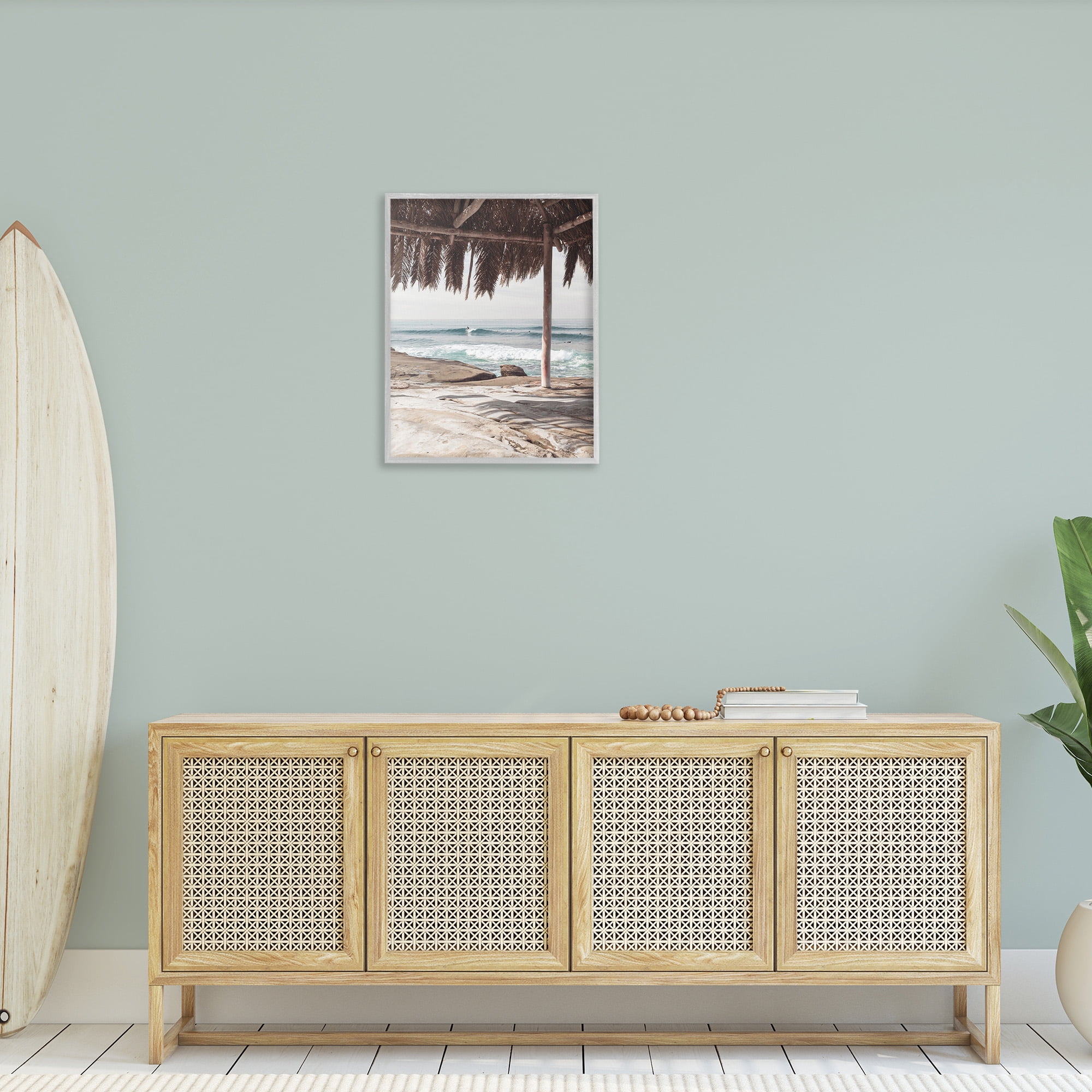 Stupell Industries Tropical Beach Canopy Landscape Painting Gray Framed Art Print Wall Art, 24 x 30