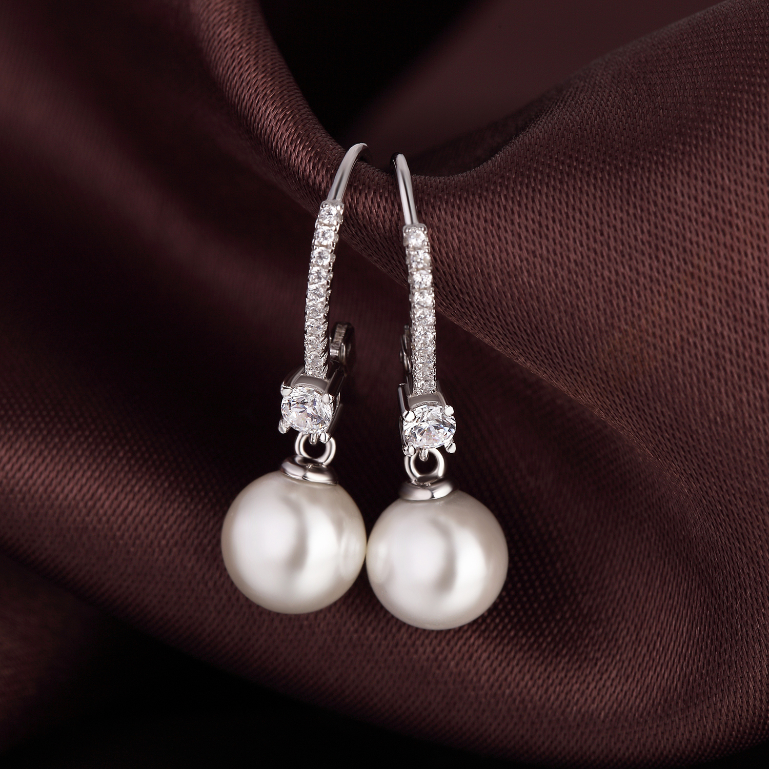 Jiamiaoi Pearl Dangle Earrings 8mm-10mm, 925 Sterling Silver Pearl Drop Earrings with Cubic Zirconia, Hypoallergenic Pearl Earring Leverback Pearl Earrings Drop Ideal Gift for Women