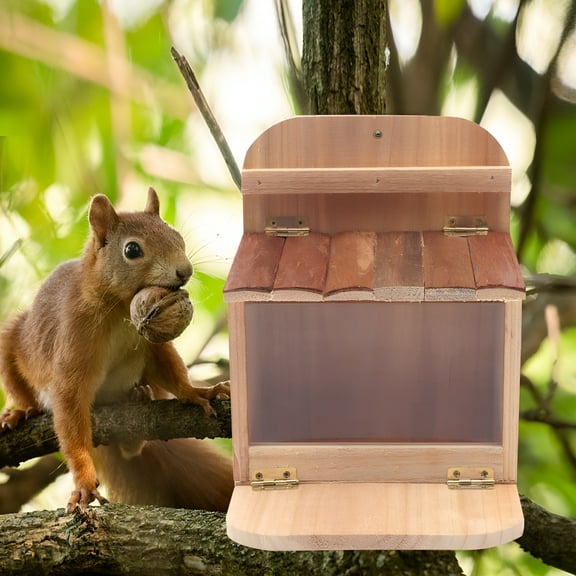 ZULAR Wooden Squirrel Feeder Box Squirrel Feeding Stations with Removable Front Panel Squirrel Feeding House for Outside Garden Yard