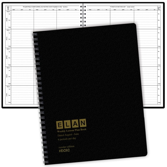 2026-2027 ELAN 8.5" x 11" Academic Year Teacher Lesson Planner, Weekly/Monthly, 11 Month, Black