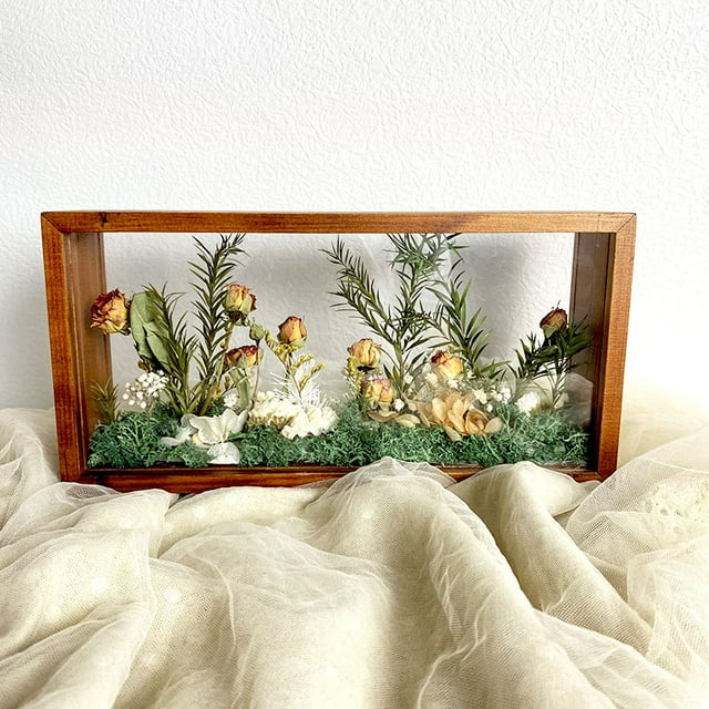 Marco para arte de flores prensadas DIY - Marco colgante de latón - Marco de vidrio flotante dorado con cadena JAMW Sencillez