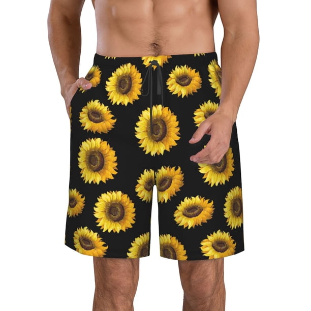 Balery Sunflower (2) Traje de Baño Estilo Hawaiano para Hombre, Shorts de Secado Rápido con Bolsillos-Medium