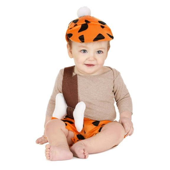 JERRY LEIGH Bamm Rubble Flintstone Costume Unisex Fancy Dress with stuffed bone for Infant, 12 month