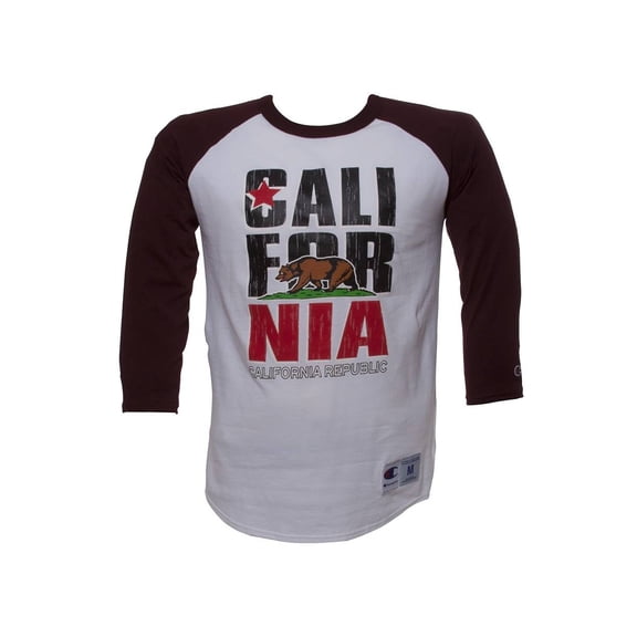 Men's California Republic Bear Half-Sleeve Baseball Shirt -Burgundy/White M