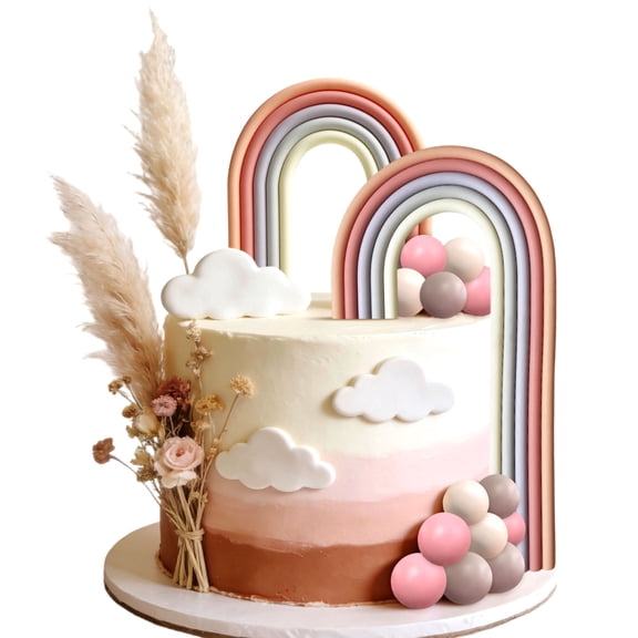Pastel Rainbow Cake Toppers - Minimalist Design Party Decoration Set for Birthdays & Celebrations
