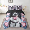 thumbnail image 2 of Castle Fairy Kawaii Animal Dog Boy Girl Bedding Comforter Set 7-Piece,Love Heart Print King Bedding Sets,Abstract Geometric Plaid Ultra Soft Bed Sheets,Luxury Bedroom Decor,Reversible, 2 of 8