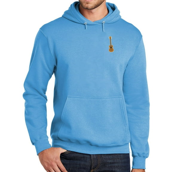 Mens UKULELE UKE Patch Hoodie Sweatshirt, Small Aquatic Blue