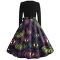 thumbnail image 5 of Halloween Dresses for Women Ghost Spider Long Sleeve Hepburn Cocktail Classic Dresses V Neck 1950s Casual Fall Dress with Belt 2XL, 5 of 5