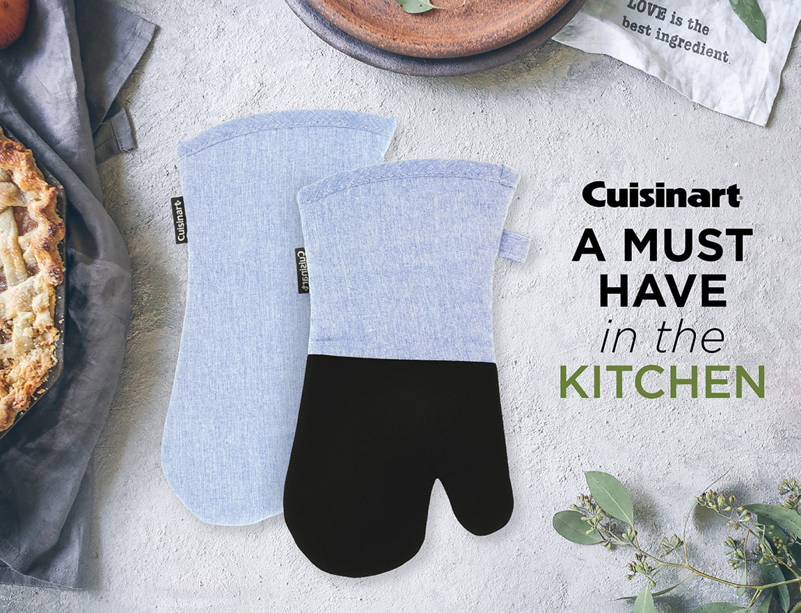 2 Cuisinart Oven Mitts Heat Resistant Silicone Blue Denim w/Black  Heavyweight