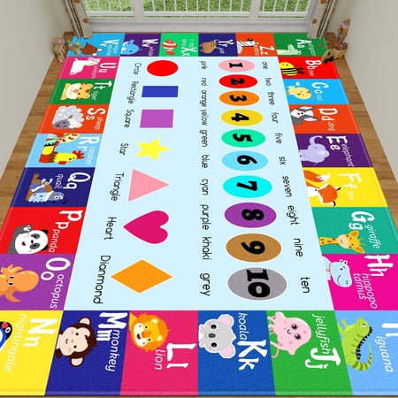 Kids Play Rug Playtime Collection ABC Alphabet, Numbers, Shapes,Animal And Color Educational Learning Area Rug Carpet For Living Room Bedroom Playroom Classroom 59"×39.4"