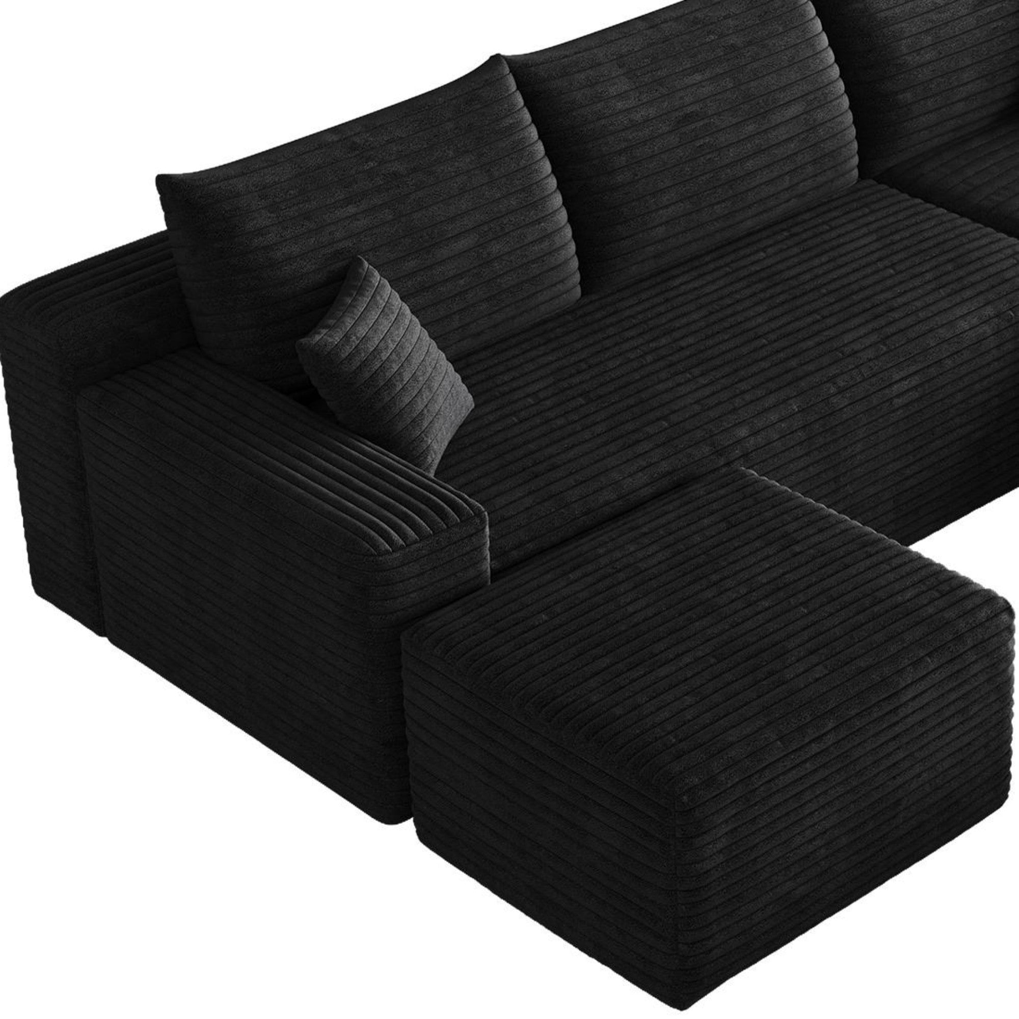 Sailvan 95" Cloud Sectional Sofa,No Assembly Required Modular U Shaped Couch,Plush Corduroy Upholstered Deep Seat Sofa for Living Room Black Right
