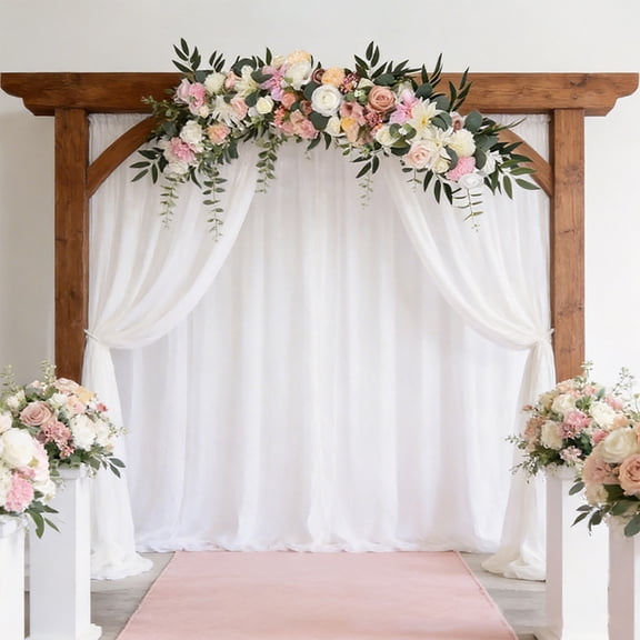 Warm Tone Artificial Rose Lily Floral Swag, Cream White and Caramel Orange Wedding Arch Flowers for Reception Table Decor, 23.6x11.8 Inch