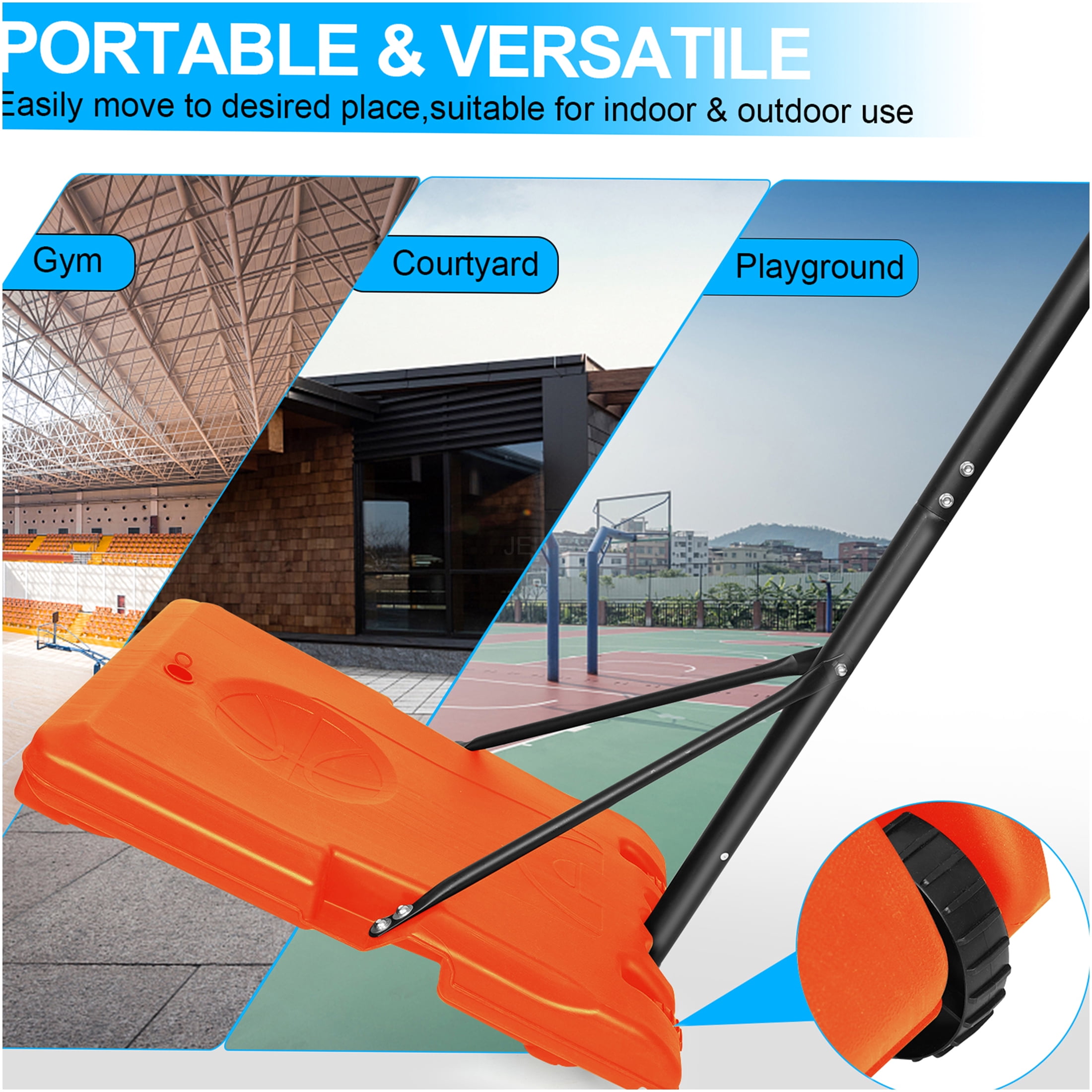 JERFIT Portable Basketball Hoop with Wheels, 5.6-7ft Height Adjustable Goal System for Youth Kids, 28" Backboard, Indoor Outdoor Use with Sand/Water Base