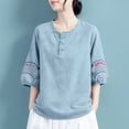 thumbnail image 5 of fatyb Plus Size Linen Shirts Embroidery Short Sleeve Button up Vintage Tops Casual Boho Blouses for Women, 5 of 7
