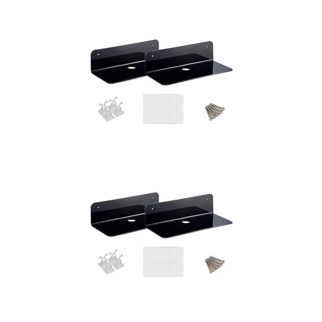Riwesomey 2x Estante de pared flotante de acrílico Estante de exhibición pequeño para altavoz inalámbrico Negro Tipo 1 2piezas