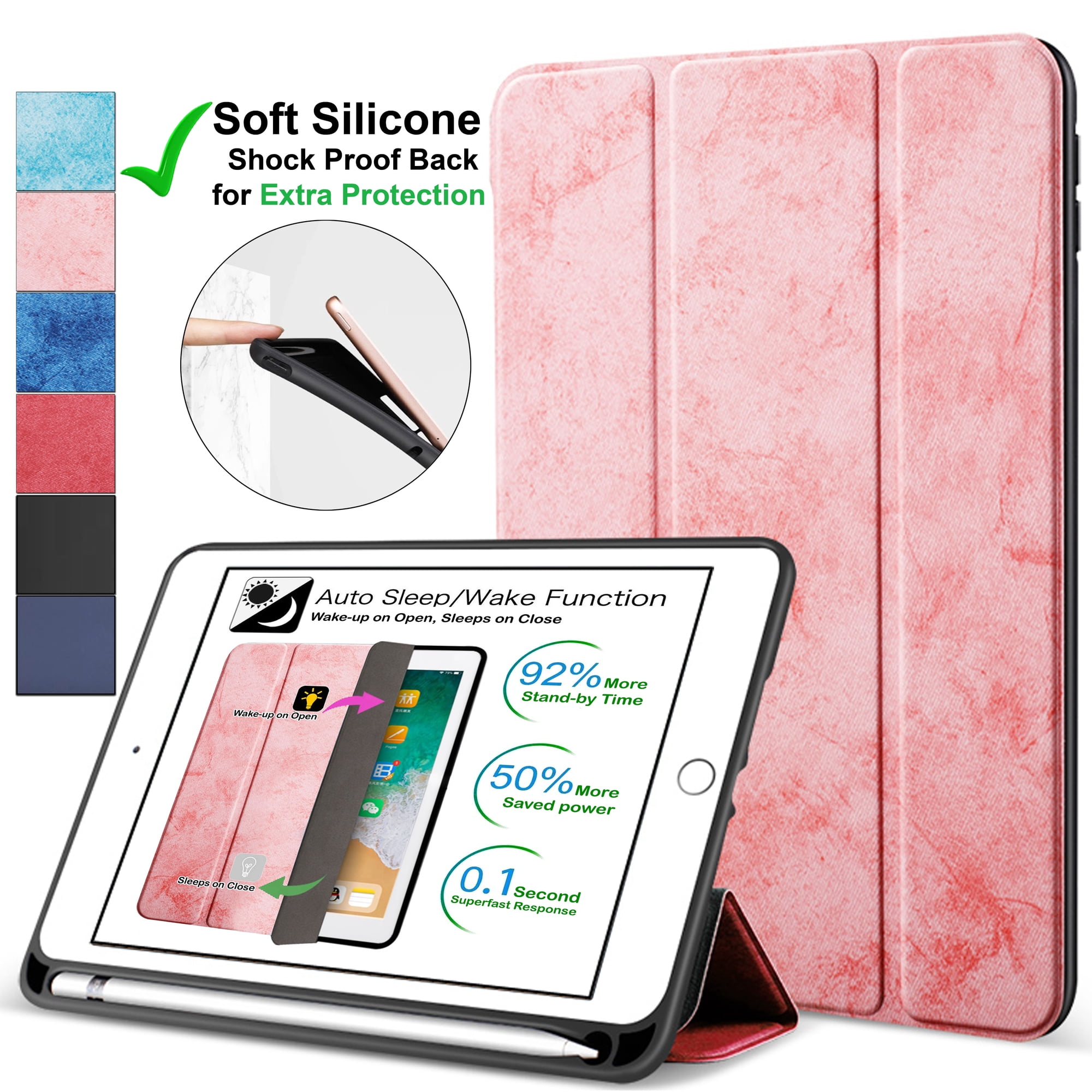 iPad PRO 10.5 Air 3 [ PRO 10.5 Inch Air 3rd Gen ] A1701 A1709 A1852 A2152 A2123 A2153 A2154 Smart Magnetic Trifold Pencil Holder Soft Silicone TPU Back Cover - Pink