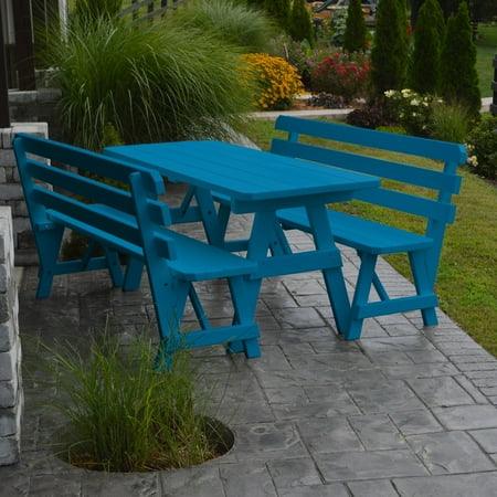 A & L Furniture Yellow Pine Couples Picnic Table with 2 Backed Benches