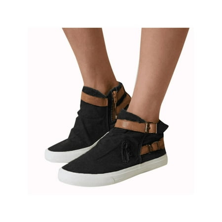 - Vintage Women Ladies Casual Flat Sneakers Zip Up Buckle Work Pumps Shoes Loafers