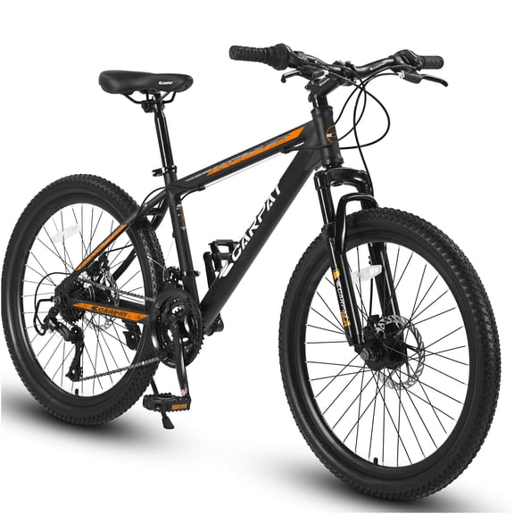 JERFIT 26" Adult Mountain Bike, 21-Speed Shimano Gears, Mechanical Disc Brakes, Steel Frame, Front Suspension, Orange MTB for Men & Women