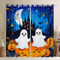 jejeloiu Spooky Halloween Curtains Pack of 2 (42x84 Each),Kawaii Ghost Pumpkin Lantern Curtains Blackout,Spooku Castle Bedroom Curtains For Gir Kids Boy,Luxury Bedroom Decor