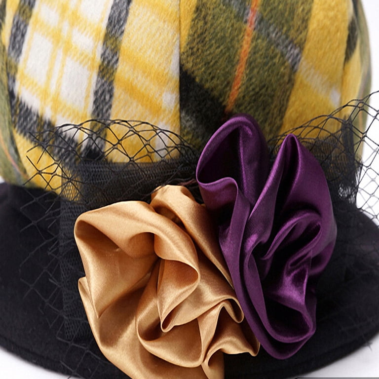 9997 Women\'s Scottish Plaid Wool Peaked Caps Beret Yellow Maitose Women main image 4