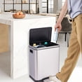 thumbnail image 3 of 2 x 4 Gallon (2 x 15 L) Trash Can, Dual Compartment Waste Bin with Removable Inner Bucket, Stainless Steel Step Rubbish Bin with Soft-Close Lid for Kitchen, Dining Room, 3 of 7