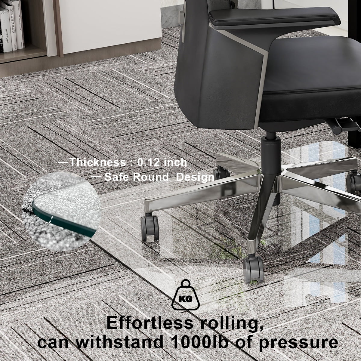 Veliso 55"x 46" Tempered Glass Mat Rectangluar Chair Mat for Hard Floors Heavy-Duty Office Floor Protector, Clear