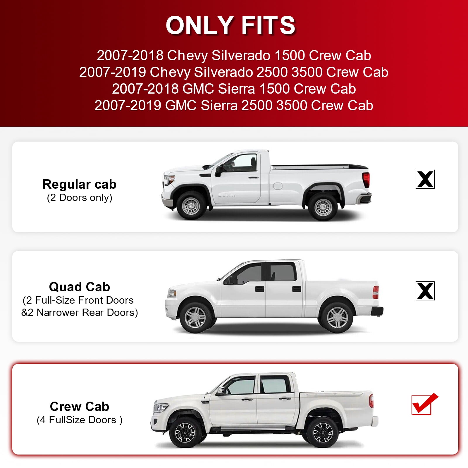 Ikon Motorsports 2PCS Running Boards Side Step Nerf Bars Added on Bodykit Replacement Compatible With 2007-2018 Chevy Silverado & GMC Sierra Crew Cab 2009 2010 2011 2011 2012 2013 2014 2015 2016 2017