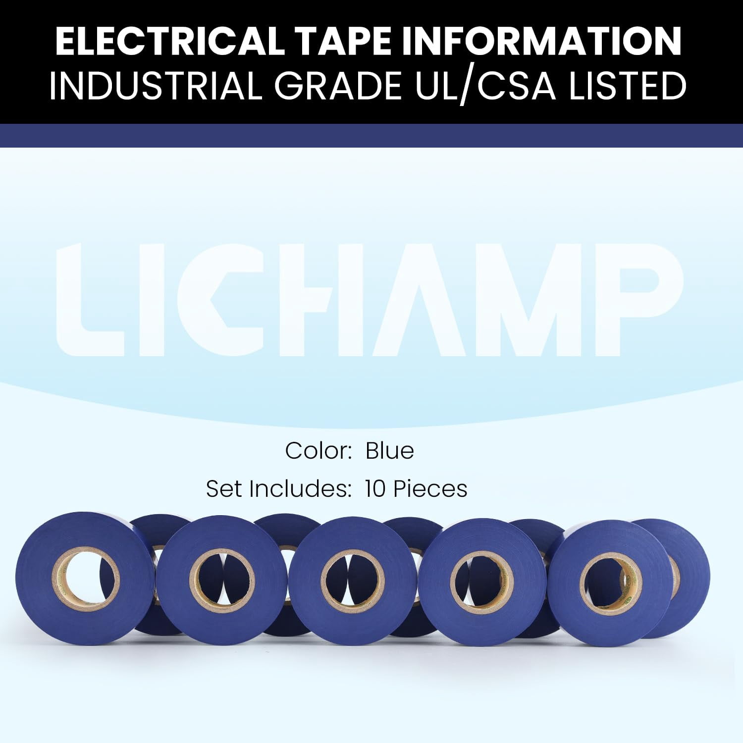 10-Pack Blue Electrical Tape Waterproof, 3/4 in x 66ft, Industrial Grade UL/CSA Listed High Temp Electric Super Vinyl
