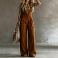 thumbnail image 5 of Ke1Clo Spring Fall Jumpsuits for Women Sleeveless Loose Wide Leg Cargo Rompers with Pocket Casual Solid High Waist Romper Coffee XL, 5 of 5