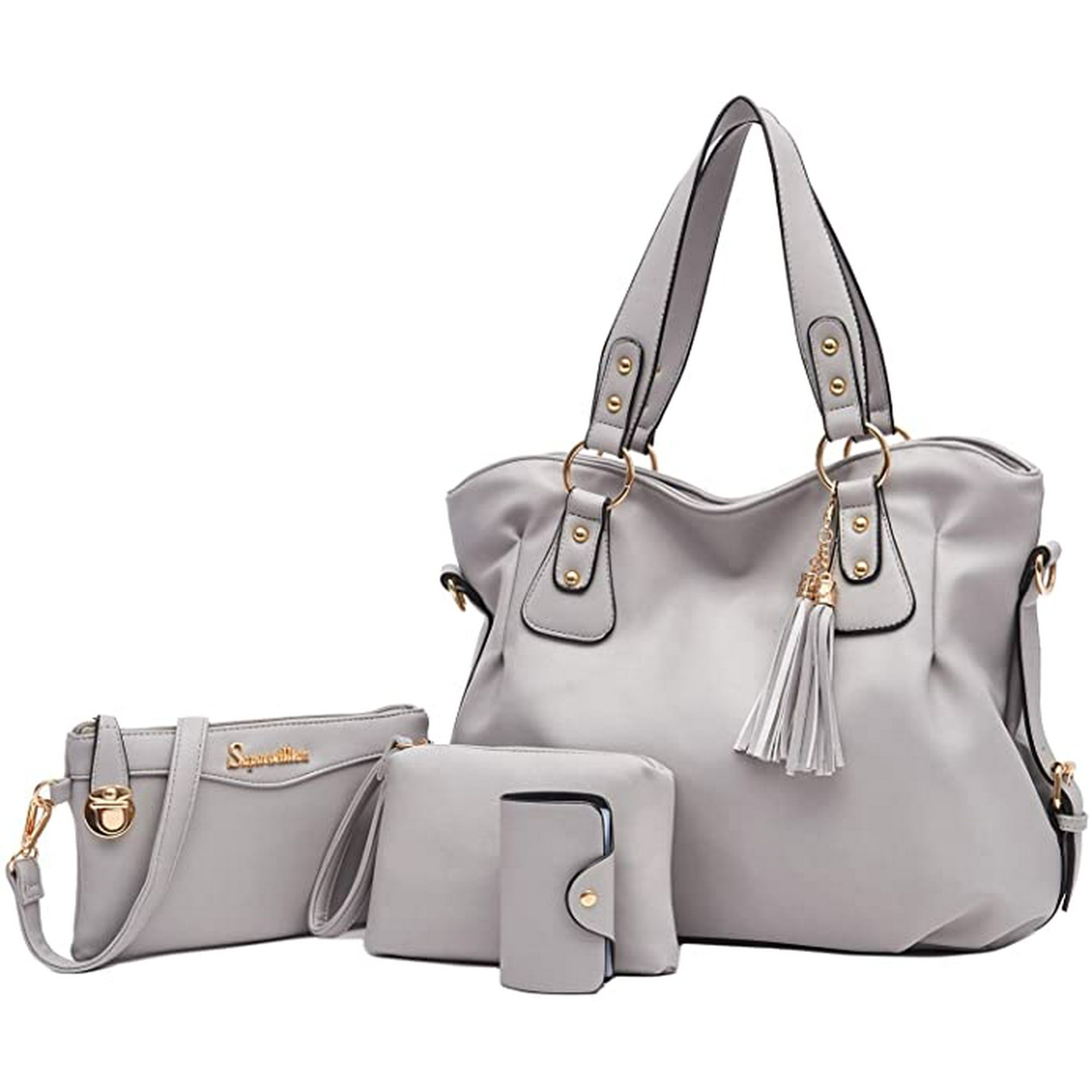 Soperwillton Handbags for Women Large Bucket Shoulder Bag Faux Leather Hobo  bag Ladies Crossbody Bag 3pcs Purse Set
