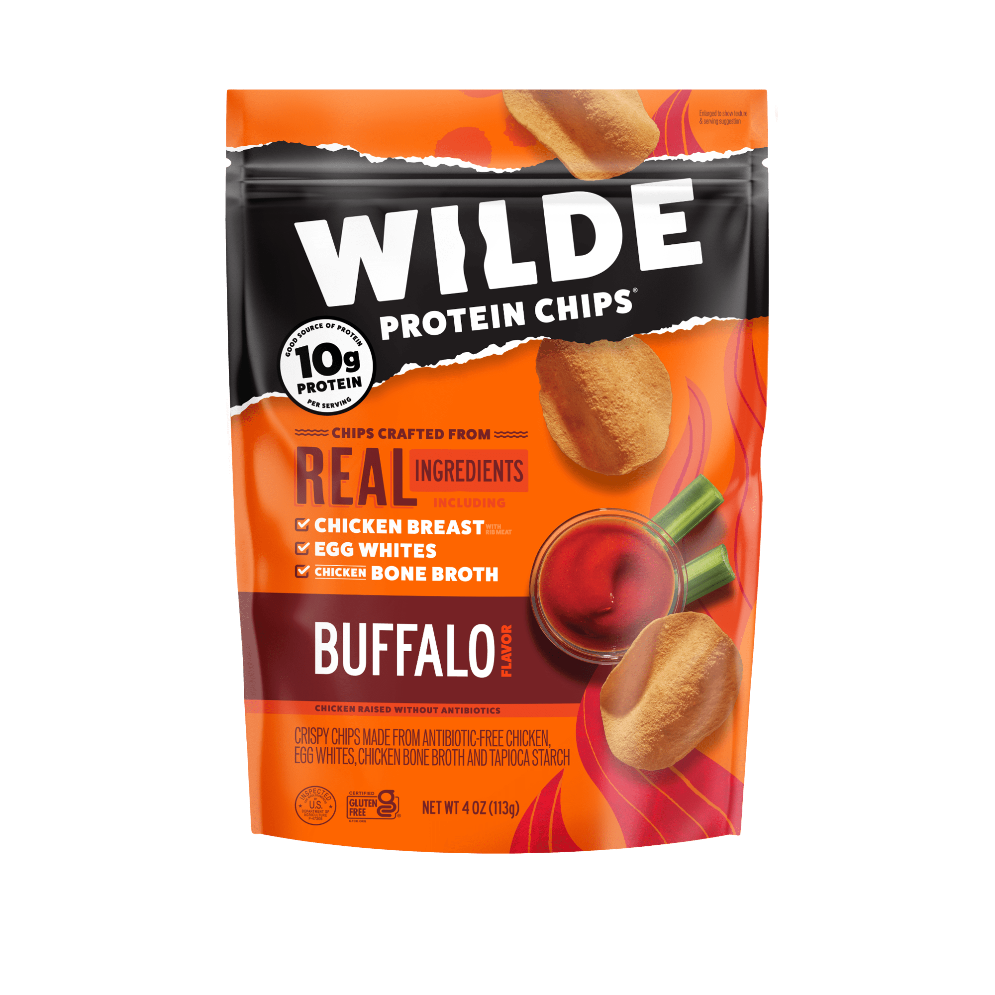 WILDE Protein Chips Buffalo, Thin Crispy High Protein, Keto Low Carb Snack, 4.0 Oz
