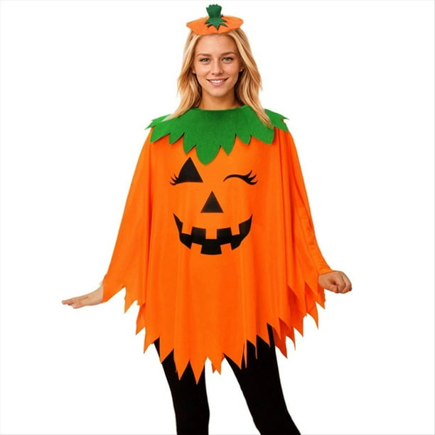 Disfraz de Calabaza de Halloween para Cosplay, Poncho de Calabaza con Diadema, Disfraz de Halloween para Adulto.