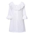 thumbnail image 2 of Girls White Bow Ruffled Sleeve Neckline Hollow Dress 10, 2 of 2