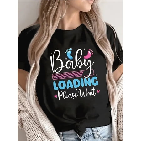 Maternity Pregnancy Announcement T-Shirt Funny Expecting Mom Graphic Tee Coming Soon Gender Reveal Top Retro Black Cotton Shirt