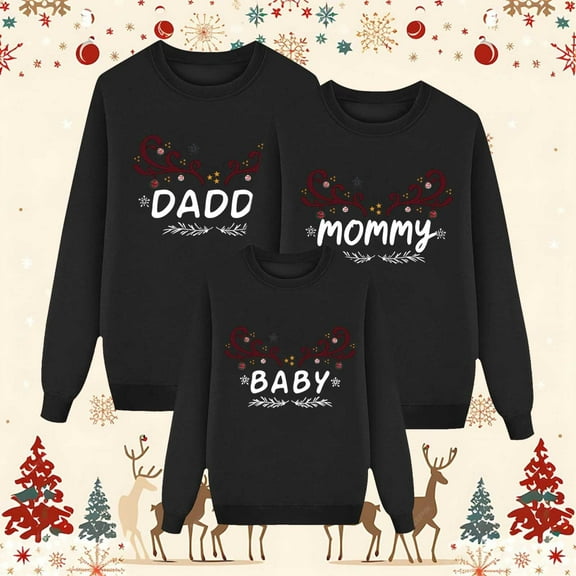 Yuncity Christmas Pajama Sets Dad Funny Prints Sweatshirts Long Sleeve Xmas Cute Pullover Kids Mama Dad Outfit Festival Party Sleepwear Homewear Matching Family Xmas Pajamas