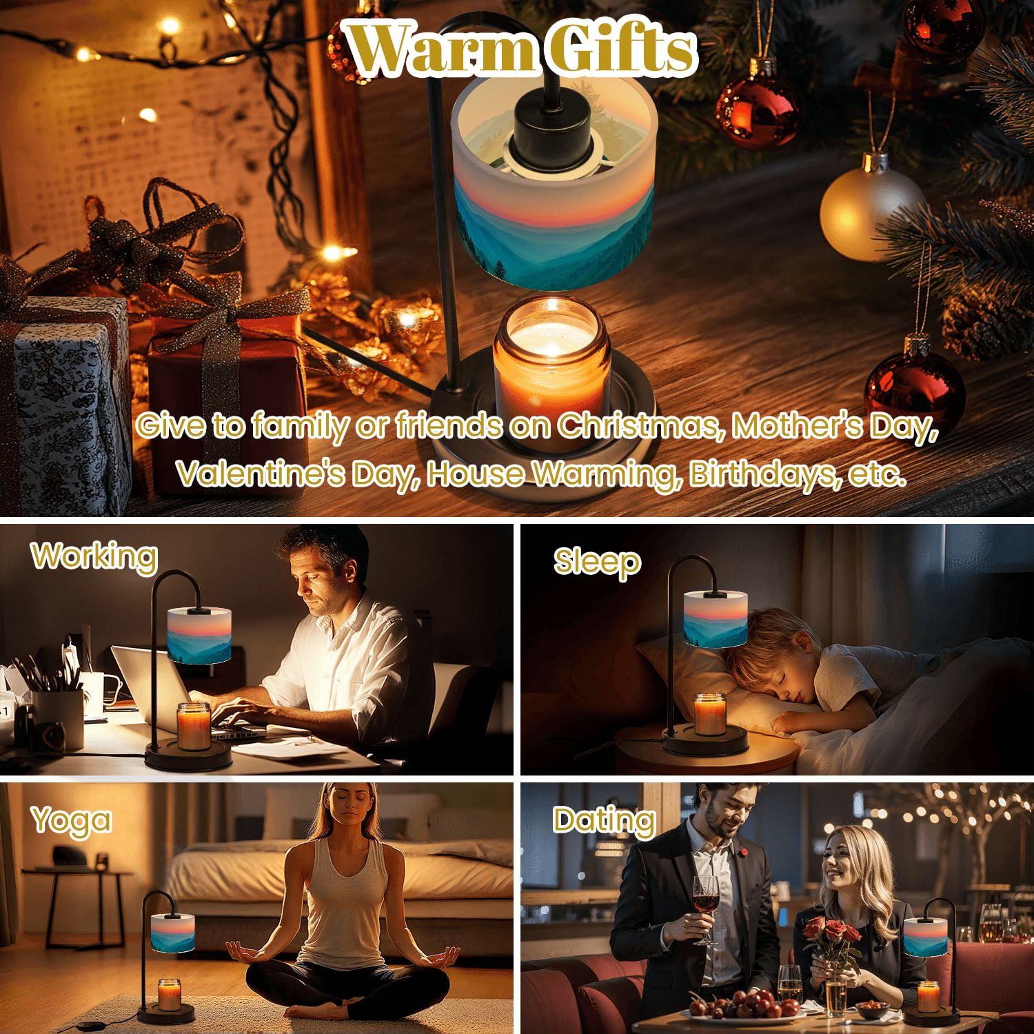 Candle Warmer Lamp with Timer Dimmer Misty Rolling Mountain Just Before Sunrise Great Smoky Mountains Candle Lamp Warmer for Jar Candle with 4 Bulbs Gifts for Women House Warming Gifts